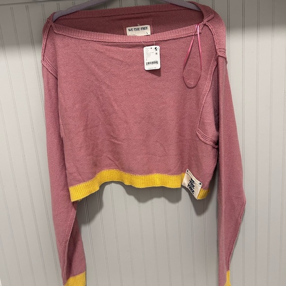 Free People Pink and Yellow Crop Sweater - Picture 2 of 3
